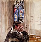 Church Canvas Paintings - Portrait of a Man in Church